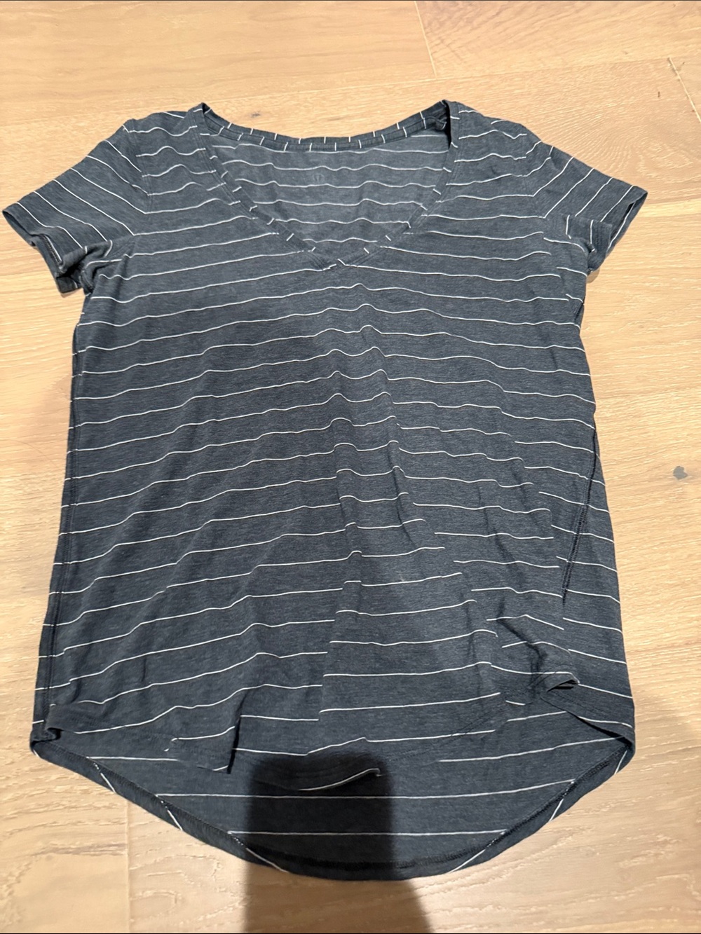 lululemon athletica Charcoal Gray Striped V-Neck Short Sleeve Top
